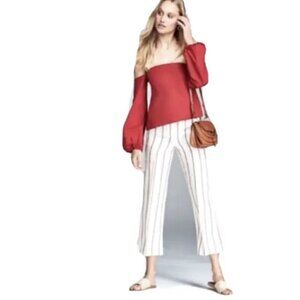 Theory Laureema Off Shoulder Top Red Long Puff Sleeves 2 Holiday Party Resort